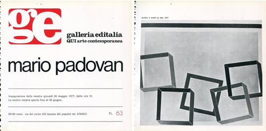 Mario Padovan. Galleria Editalia 1977 - Mario Padovan - copertina