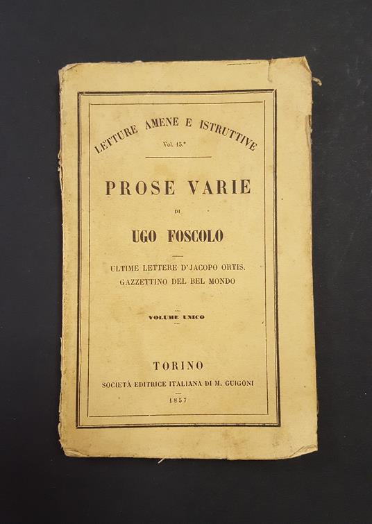Prose Varie - Ugo Foscolo - copertina