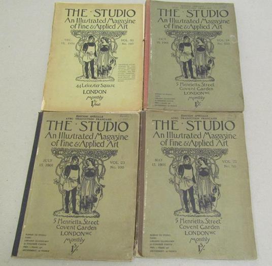 Aa.Vv. The Studio: An Illustrated Magazine Of Fine & Applied Art. Vol. 22 N° 98. May.Vol. 23 N° 100. July. Vol. 24 N° 103. October. Vol. 33 N° 140. December. - 4 Voll - copertina