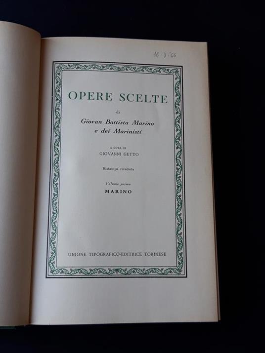 Opere scelte. UTET. 1962 - I. Classici UTET - Giovan Battista Marino - copertina
