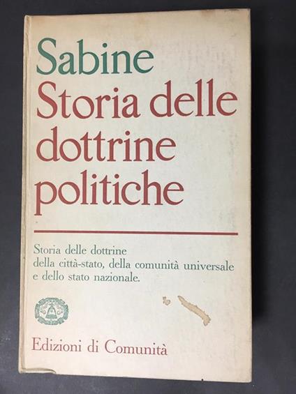 Storia delle dottrine politiche. Edizioni di comunità. 1953 - copertina