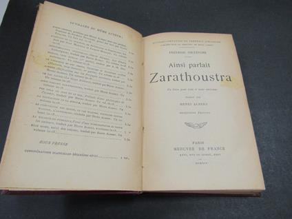 Nietzsche Friedrich. Ainsi parlait Zarathoustra. Mercure de France. 1914 - Friedrich Nietzsche - copertina