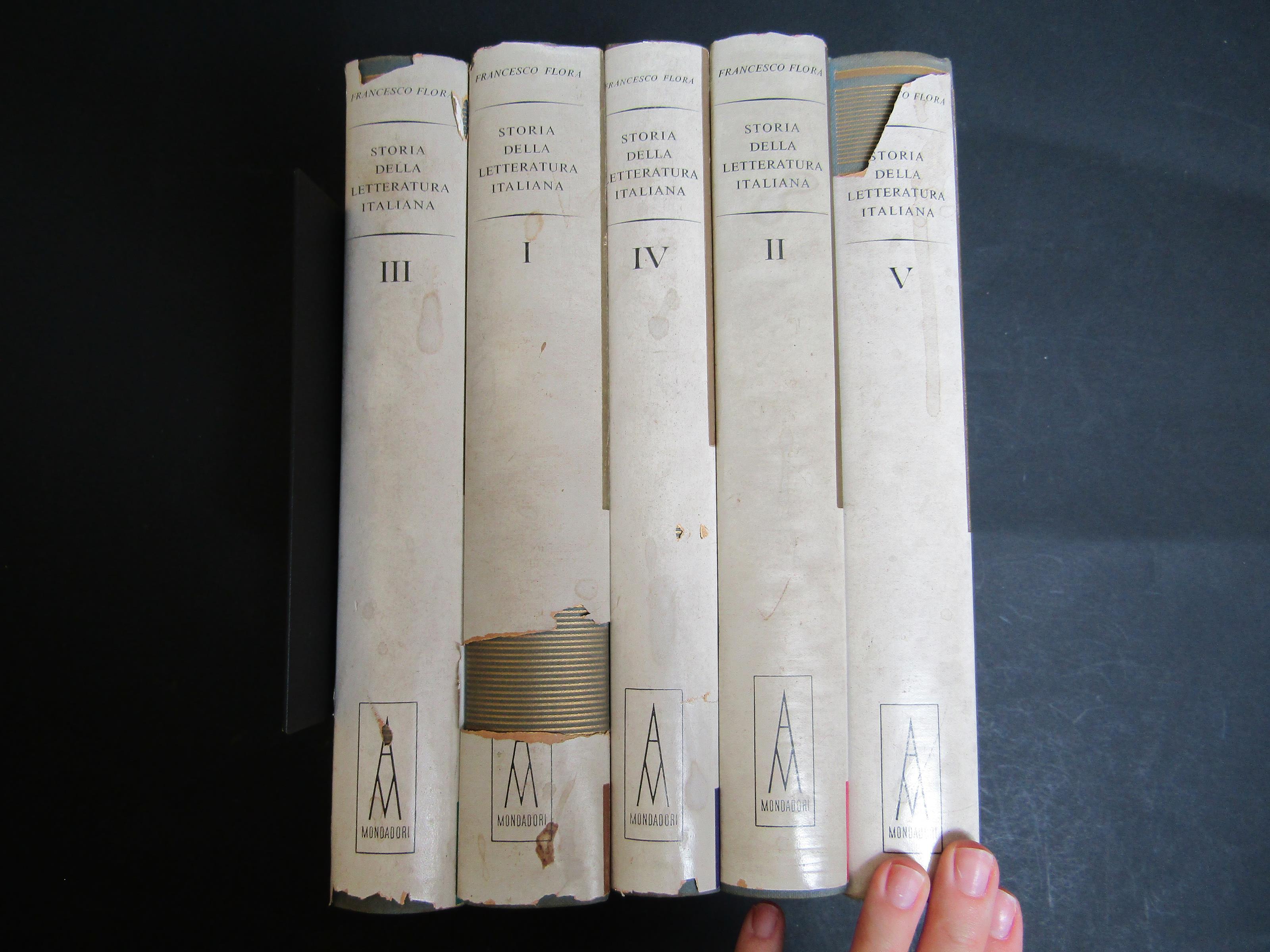 Flora Francesco. Storia della letteratura italiana. 5 Volumi. Mondadori. 1952-1953