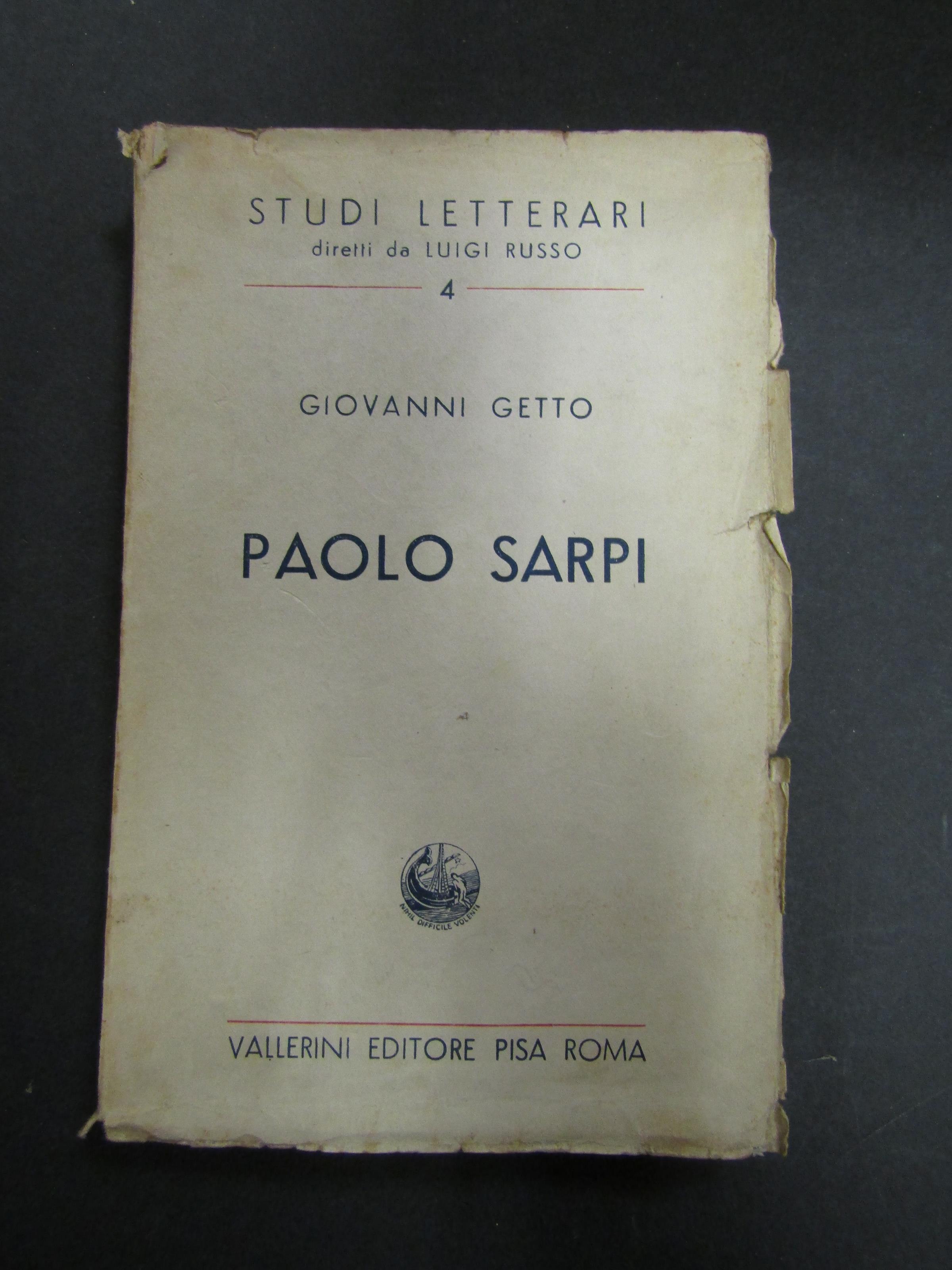 Giovanni Getto. Paolo Sarpi. Vallerini. 1941
