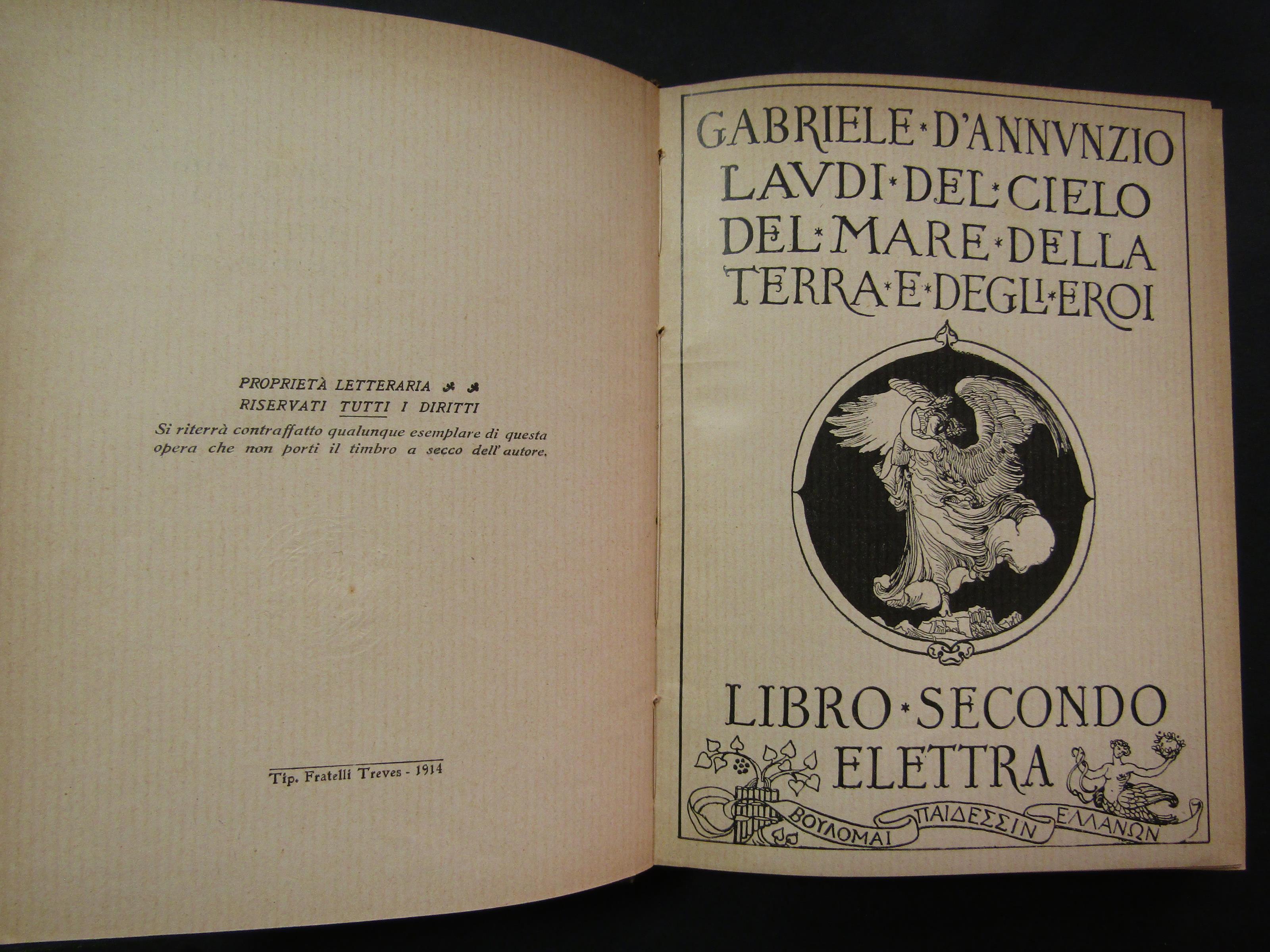 D'Annunzio Gabriele. Elettra (Libro secondo), Treves, 1914