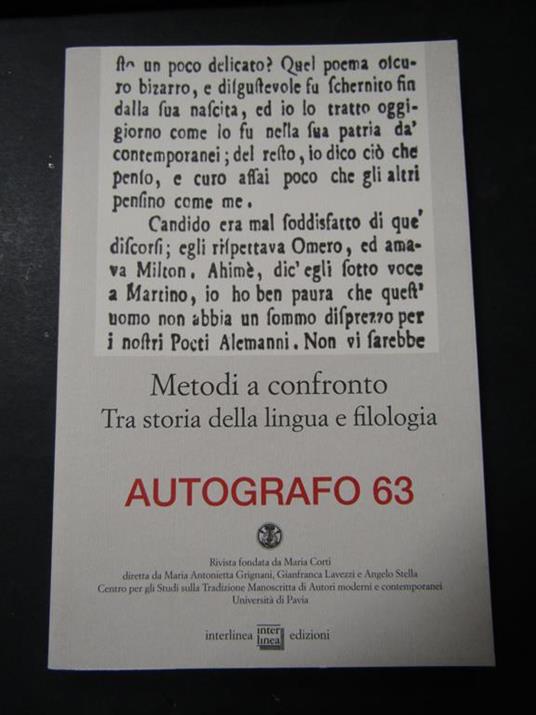 Aa.Vv. Metodi A Confronto. Tra Storia Della Lingua E Filologia. Interlinea. 2020 - copertina