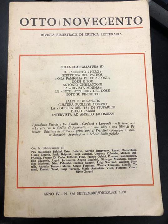 Otto/Novecento. Rivista bimestrale di critica letteraria. Anno IV-. N. 5/6. Settembre/dicembre 1980 - copertina