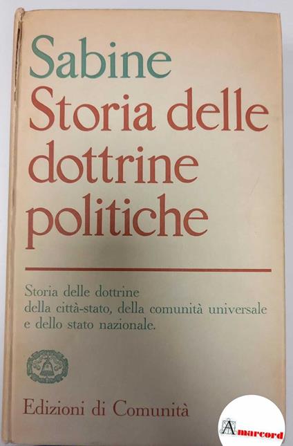 Sabine George, Storia delle dottrine politiche, Edizioni di Comunità, 1953 - I - copertina