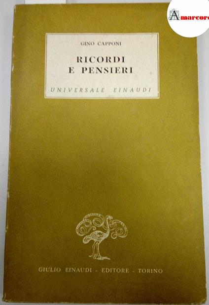 Capponi Gino, Ricordi e pensieri, Einaudi, 1942 - I - Gino Capponi - copertina