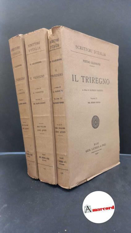 Giannone, Pietro. , and Parente, Alfredo. Il Triregno 3 voll. Bari G. Laterza, 1940 - Pietro Giannone - copertina