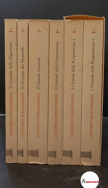 Giornale della digestione, dei pipistrelli, della generazione, della respirazione, grande giornale 6 voll. completo Giunti - Lazzaro Spallanzani - copertina