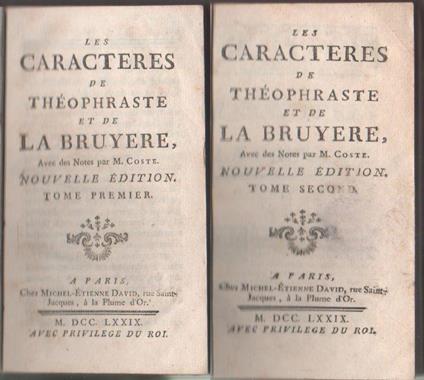 Les Caractèrs de Théophraste et de La Bruyere (2 voll.). Pierre Coste - Pierre Coste - copertina