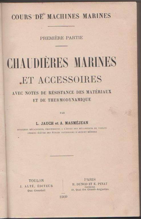 Chaudieres marines et accessoires (I vol). L. Jauch, A. Masméjean - copertina