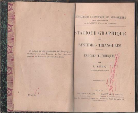 Statique graphique des systèmes triangulés. Seyrig T - copertina