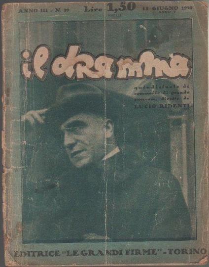 Il Dramma n° 20. giugno 1927. Editrice le grandi firme. Torino - copertina