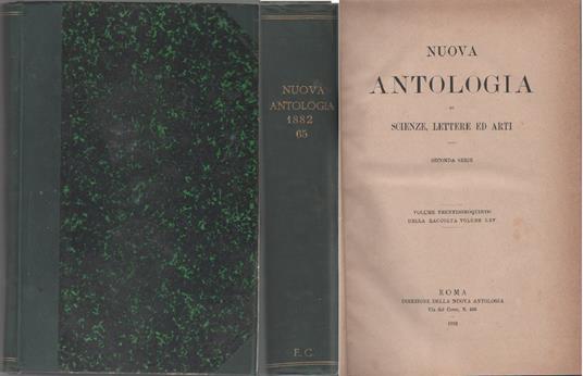 La Nuova Antologia di Scienza, Lettere ed Arti. vol. XXXV della raccolta vol. LXV. 1882 - copertina