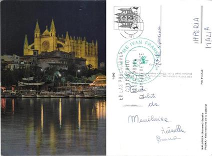 Maiorca. Vista notturna della Cattedrale . Viaggiata 1985. Timbro nave Ivan Franko - copertina