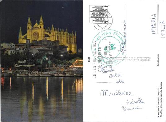 Maiorca. Vista notturna della Cattedrale . Viaggiata 1985. Timbro nave Ivan Franko - copertina