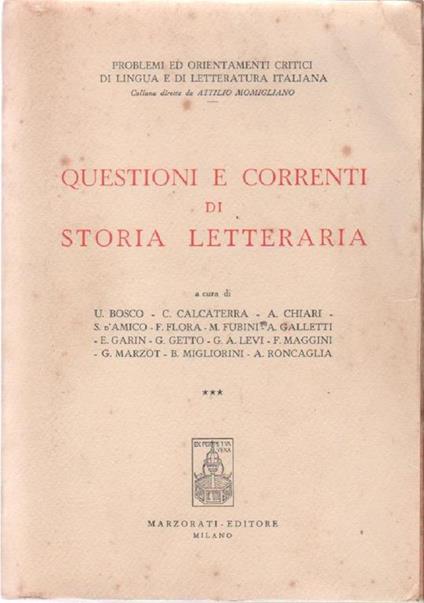 Questioni e correnti di storia letteraria. AA.VV - copertina