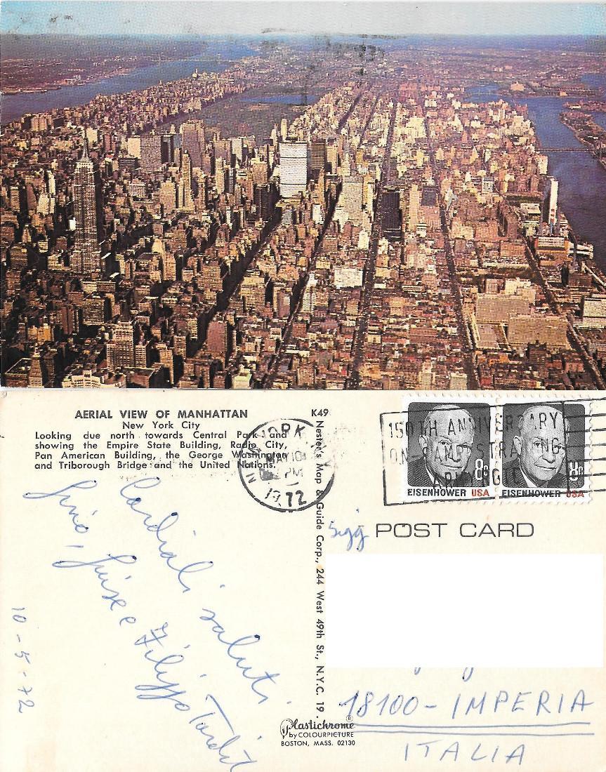 New York. Aerial view of Manhattan. Viaggiata 1972