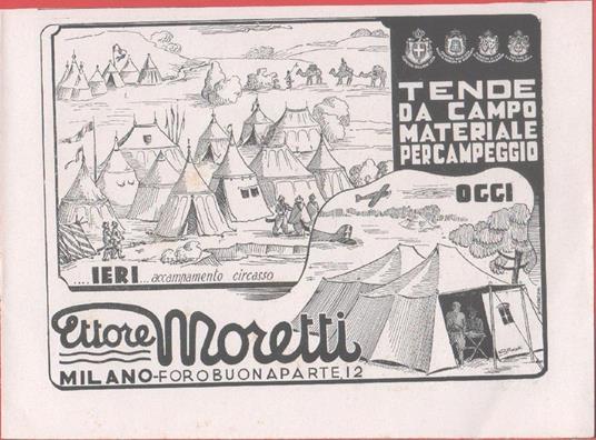 Moretti. Tenda da campo, materiale da campeggio. Pubblicita 1942 - copertina