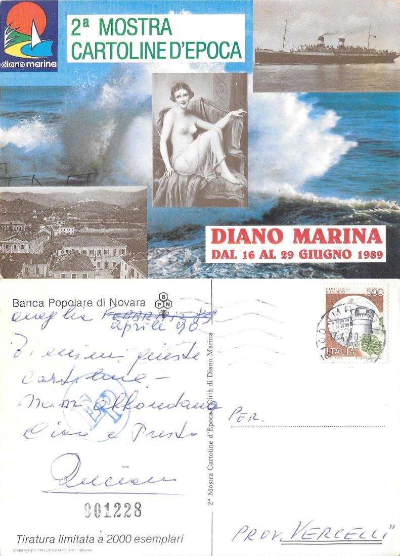 2a Mostra cartoline d'epoca. Diano Marina 1989. Viaggiata 1989. Numerata