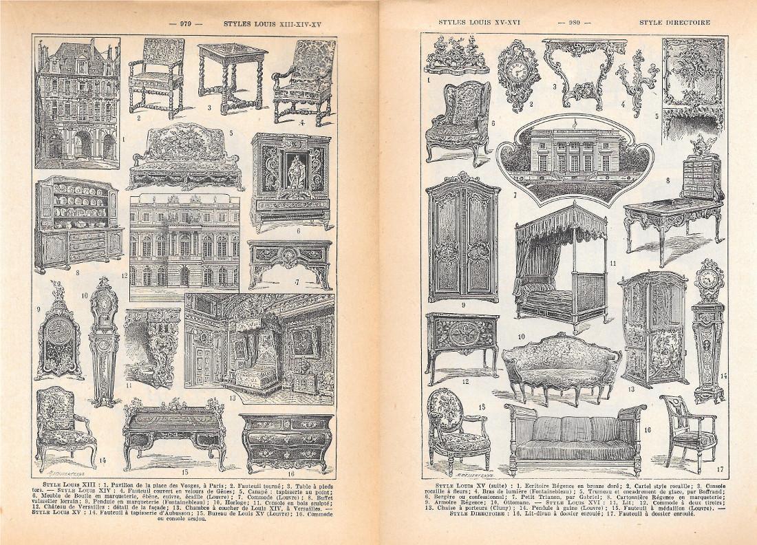 Syles Louis XII...XVI/Style directoire. Stampa 1954, fronte/retro
