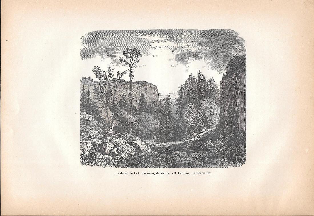 Le desert de J.-J. Rousseau, dessin de J.-B. Laures .... Stampa 1888