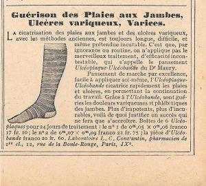 Guerison des plaines aux jambes, ulceres variqueux, varices. Pubblicita 1923 - copertina