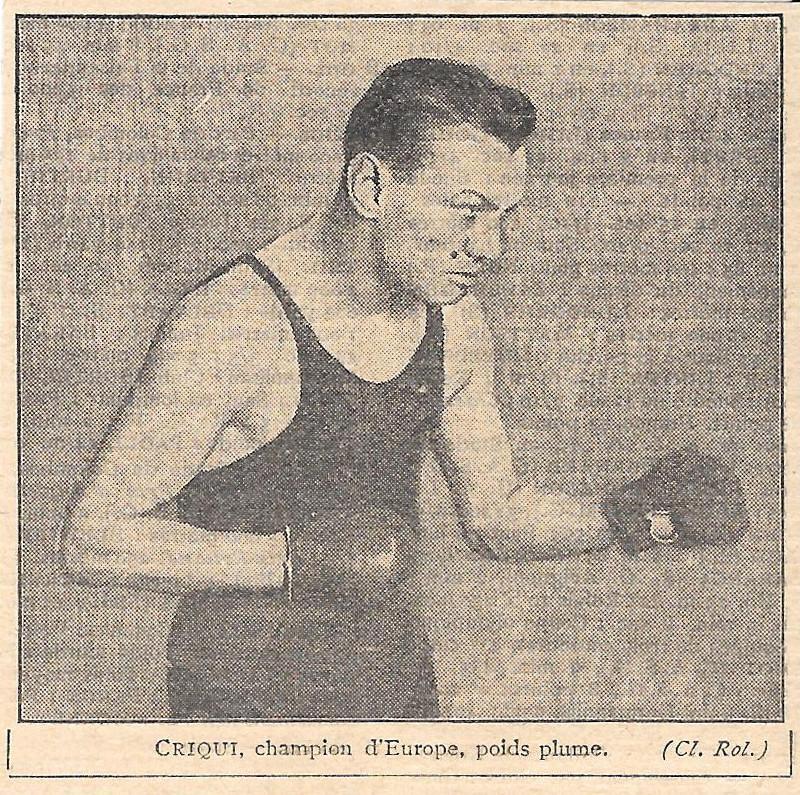 Eugène Criqui, champion d'Europe, poids plume. Stampa 1923