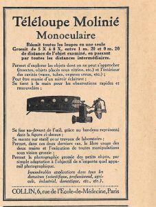 Téléloupe Molinié, monocoulaire. Collin, Paris. Pubblicita 1926 - copertina