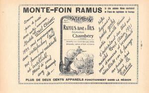 Monte-foin Ramus. Ramus Ainé & Fils, Chambery. Pubblicita 1932 - copertina