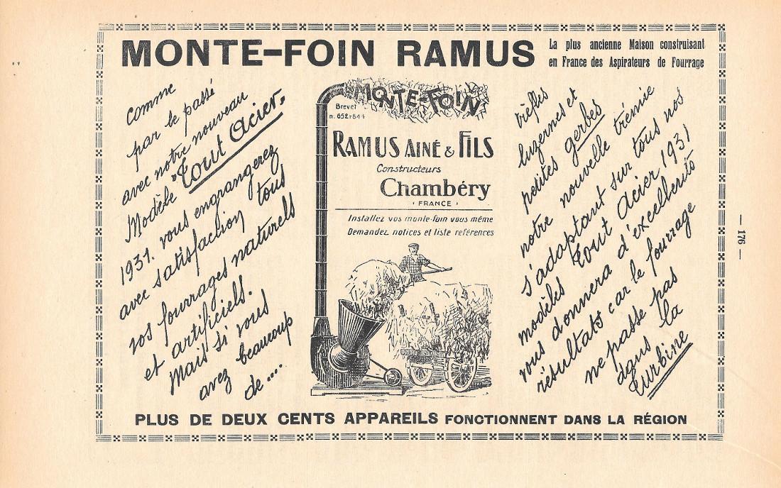 Monte-foin Ramus. Ramus Ainé & Fils, Chambery. Pubblicita 1932