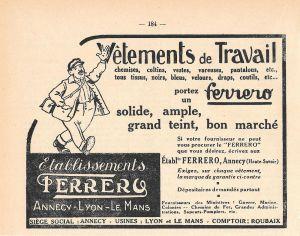 Ferrero, Annecy, Lyon, Le Mans. Vetements de travail. Pubblicita 1932 - copertina