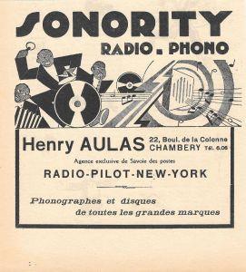 Sonority Radio-Phono. Henry Aulas, Chambery Pubblicita 1932 - copertina