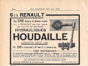 6 c.v. Renault. Amortisseurs hydrauliques Houdaille. Pubblicita 1926 - copertina