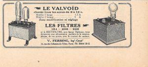 V. Fersing, Paris, Ing.r, const.r. Valvoloid, filtres. Pubblicita 1926 - copertina