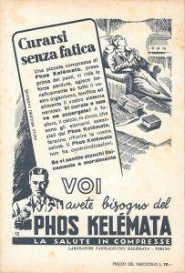 Phos Kelémata la salute in compresse. Advertising 1947, fronte retro - copertina