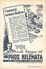 Phos Kelémata la salute in compresse. Advertising 1947, fronte retro