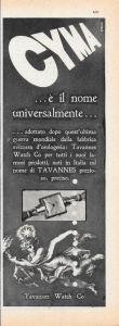 Cyma è il nome universale. Tavannes Watch Co. Advertising 1947 - copertina