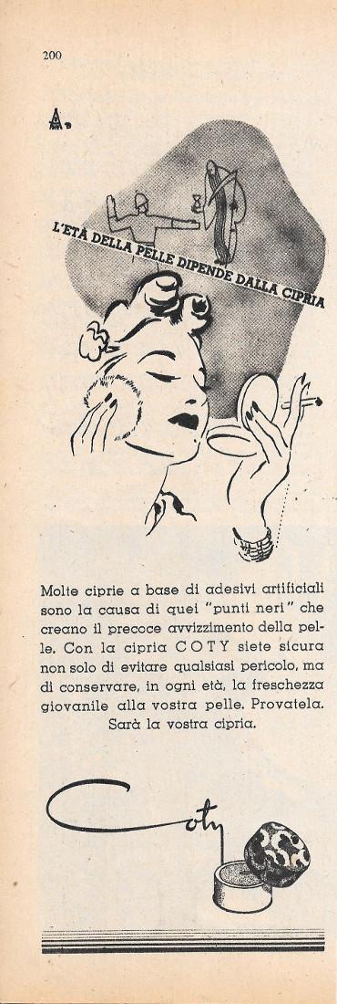 Coty. L'età della pella dipende dalla cipria. Advertising 1947