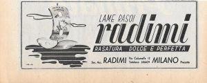 Lame rasoi Radimi. Rasatura dolce e perfetta. Advertising 1947 - copertina