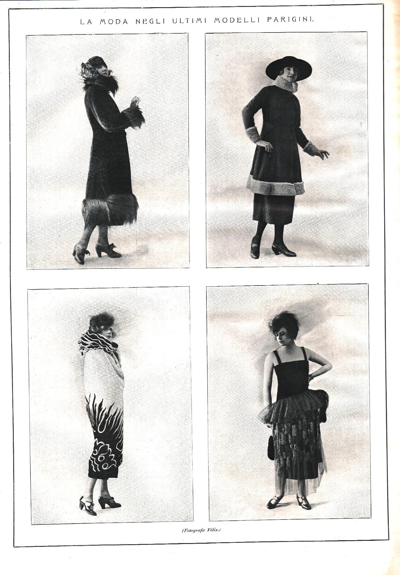 La moda negli ultimi modelli parigini. Stampa 1920