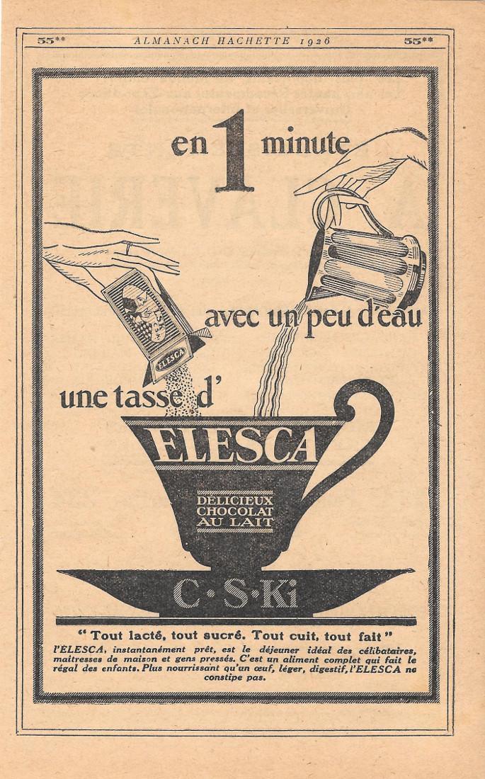 En 1 minute avec un peu d'eau une tasse d'Elesca. Advertising 1926