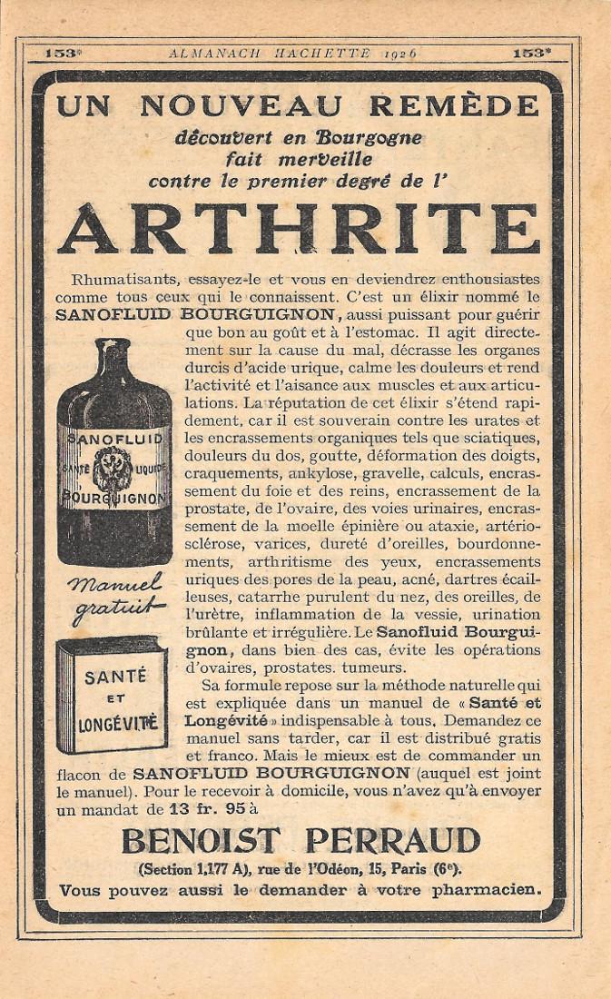 Un nouveau remède pour l'arthrite. Benoist Perraud. Advertising 1926