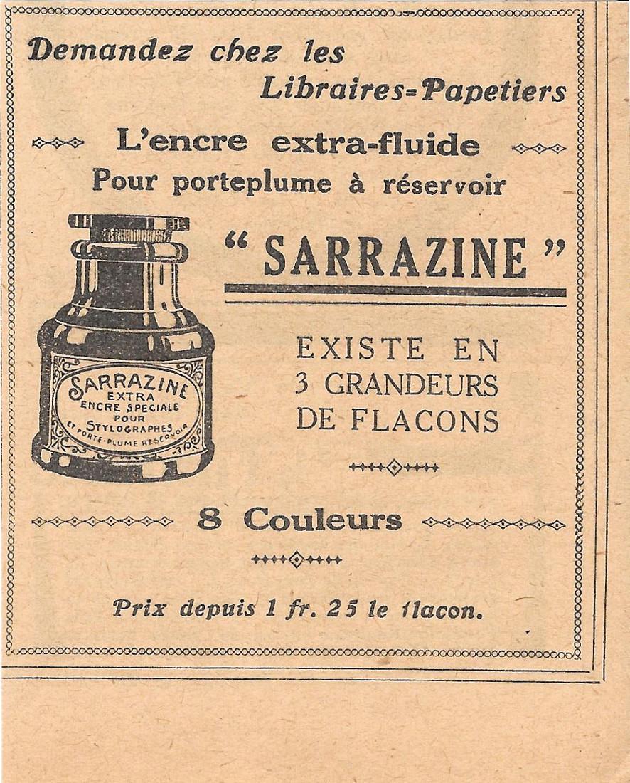 Sarrazine l'encre extra-fluide. Advertising 1926
