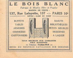 Les Bois Blanc. Fabrique de meubles hetre et peuplier. Advertising 1926 - copertina