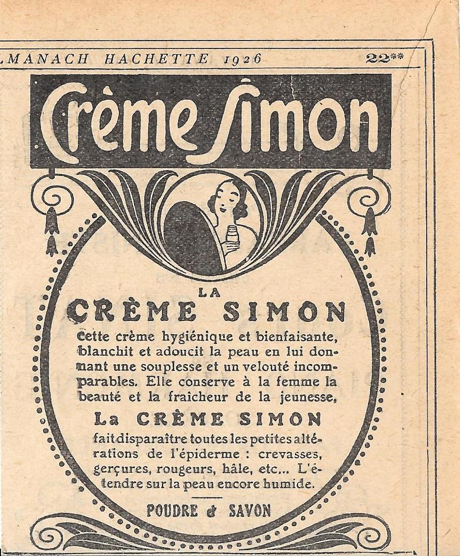 Crème Simon. Poudre e savon. Advertising 1926