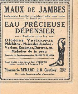 Maux de jambes, aeu précieuse Dépensier. Pharmacie Renard Paris. Advertising 1926 - copertina