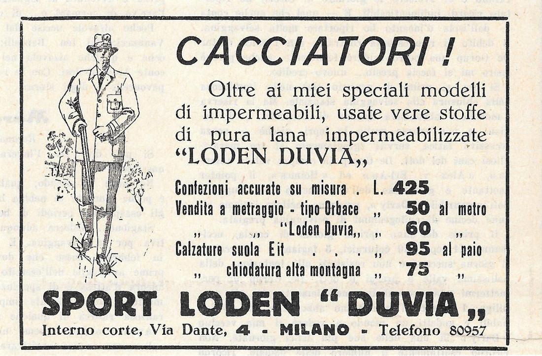 Sport Loden Duvia, Milano. Advertising 1937